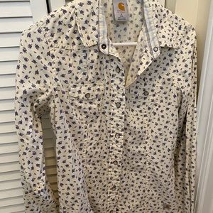 Carhartt cream flowered button down shirt